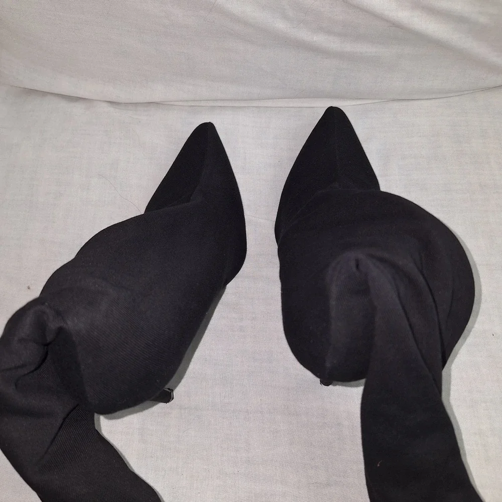 Y2K Whimsigoth Fabric Thigh High Boots Cahoka Black Stiletto Pointed Toe 10